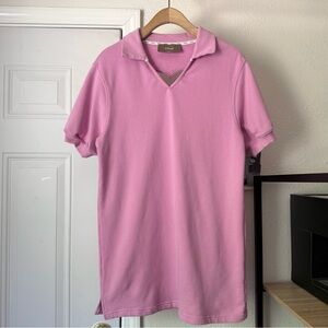 CHUU pink cotton‎ terry polo heart cutout back puff short sleeve mini dress